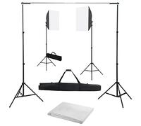 Kit de studio photo avec 2 boîtes à lumière, système de fond 300 x 300 cm, trépieds réglables en hauteur en acier, lampes de studio à intensité variable, idéal pour portrait, photographie de produits