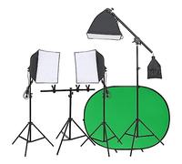 Kit de studio photo avec lumière LED permanente, 3 boîtes à lumière 40 x 40 cm, trépieds réglables en hauteur jusqu'à 210 cm, système de fond 200 x 150 cm, sacs de transport, lampe de studio pour