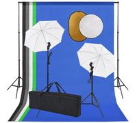 vidaXL Kit de Studio Photo avec Lampes Toile de Fond et Réflecteur Kit d'Eclairage Photographie Système de Toile de Fond 3067103