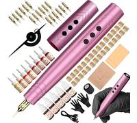 Kit de stylo microblading professionnel - Outil de maquillage permanent à double batterie pour sourcils et lèvres Tatouage complet avec accessoires d'entraînement (rose)