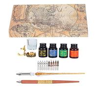 Kit de stylo plume de style antique, pointes en verre et bois, porte-encre, ensemble d'écriture, de dessin et de calligraphie (SP249045 Couleur de feu (Couleur de feu Pole + Couleur de feu)