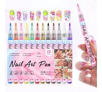 Kit de Stylos pour Art des Ongles 12 Couleurs - Marqueurs Professionnels pour Dessin 3D, Pointillé et Peinture, Outils de Design d'Ongles DIY pour Débutants et Artistes Professionnels (B-1 Ensemble)