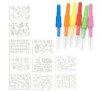Kit de Stylos Pulvérisateurs pour Enfants, Set Créatif avec 6 Stylos à Souffler et 10 Pochoirs Réutilisables pour Dessiner et Colorier, pour Éveiller la Créativité des Petits Artistes à Partir de 3 An