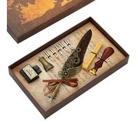 Kit De Stylos Trempés Vintage, 5 Pointes De Stylo, Bouteille D'encre, Bâton De Cire, Tampon De Sceau Inclus