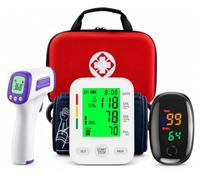 Kit de Suivi Santé 3-en-1 avec Tensiomètre Bras, Oxymètre de Pouls et Thermomètre, Mallette de Rangement, - Suivi Tension à Domicile pour Seniors et famille