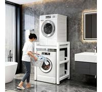 Kit de Superposition Lave Linge Seche Linge 3 Hauteurs RéGlables, Cadre en métal de 1 mm d'épaisseur Charge de 800kg Meuble de Rangement Machine a Laver pour Salle (WH frame + WH board, 75X65X105CM)