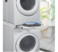 [en.casa] Kit de Superposition Universel pour Appareils Électroménagers avec Étagère Coulissante Cadre pour Machine à Laver Sèche-Linge Standard 60 x 60 cm Max. 100 kg Acier Laqué Blanc