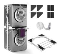 Kit de Superposition universel pour machine à laver et sèche-linge, kit d'empilage universel avec 6 tiges télescopiques, cadre intermédiaire universel résistant, taille réglable（largeur: 56-69cm）