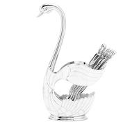 Kit de Support Cuillère à Café, Metal Coffee Dessert Spoon Set Ensemble Cuillères Gâteau Crème Glacée Vaisselle Fourchettes Fruits Conception d'arc Élégant Base Cygne Surface Polie(Blanc Argenté)