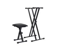 Kit de support de clavier à empattement double et tabouret Noir