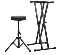 vidaXL Kit de support de clavier ¿¿ empattement double et tabouret Noir