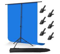 Kit de Support de Toile de Fond en Forme de T de 2,6 x 2 m, Support de trépied réglable, Barre transversale Ultra Longue avec 6 Pinces à Ressort, Support Portable pour fête, Mariage, bannière,