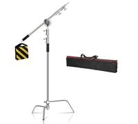 Kit de Support en Acier Inoxydable C Stand for éclairage avec Sac de lestage, Accessoires de Studio Photo, Tige d'extension, Bras de 2,49 m de Long, Perche transversale(260 Silver kit 2)