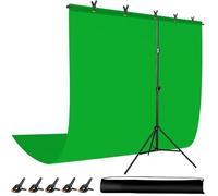 Kit de support Green Screen Backdrop - Toile de fond portable pour écran vert de 5 x 6,5 m avec support en forme de T et 5 clips pour le streaming, le jeu, le zoom