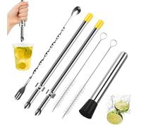 Kit de support professionnel pour limonade, comprend des perforateurs de paille en acier inoxydable pour couvercles en plastique, pilon, cuillère à mélanger et brosses de nettoyage pour la préparation