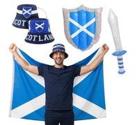 Kit de supporters de l'Écosse pour adultes - Chapeau seau en sel + drapeau écossais de 1,5 x 0,9 m + épée et bouclier gonflables - Déguisement unisexe taille unique pour la coupe du monde, Six Nations
