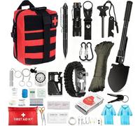 Kit de Survie Complet 29 en 1, Comprenant Trousse de Premiers Secours, Lampe Frontale et Sac Tactique, Idéal pour le Camping, la Randonnée et la Chasse(Red)