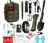Kit de Survie Complet 29 en 1, Comprenant Trousse de Premiers Secours, Lampe Frontale et Sac Tactique, Idéal pour le Camping, la Randonnée et la Chasse(Green)