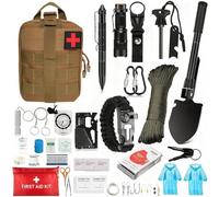 Kit de Survie Complet 29 en 1, Comprenant Trousse de Premiers Secours, Lampe Frontale et Sac Tactique, Idéal pour le Camping, la Randonnée et la Chasse(Brown)