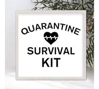Kit de survie en quarantaine avec panneaux en bois encadrés - Décoration d'intérieur - Citation inspirante - Œuvre d'art rustique encadrée - Décoration murale pour salon, chambre à coucher, cuisine -