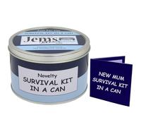 Kit de survie pour future maman dans une boîte cadeau humoristique pour nouveau parent/mère. Cadeau de maternité et carte tout en un. Personnalisez la couleur de votre canette. (Bleu/bleu marine)