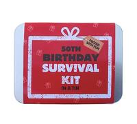Kit de survie pour le 50e anniversaire en boîte - Cadeau de poche compact et amusant pour lui ou elle. Cadeau de 16e, 18e, 21e, 30e, 40e, 60e, 70e, 80e anniversaire pour hommes, femmes, amis (boîte de