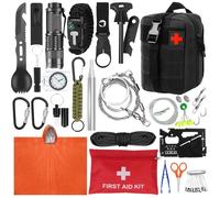 Kit de Survie Sac Complet 30 en 1 de 69 Pièces, Trousse de Secours Lampe Torche Boussole Couverture Sifflet de Survie