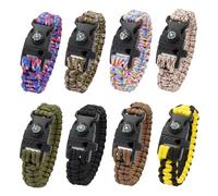 Kit de survie survie Lot de 8 bracelets 3 en 1 avec sifflet et boussole, équipement de camping sauvage, urgence pour plein air