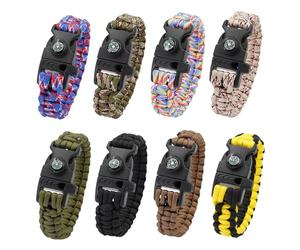 Kit de survie survie Lot de 8 bracelets 3 en 1 avec sifflet et boussole, équipement de camping sauvage, urgence pour plein air
