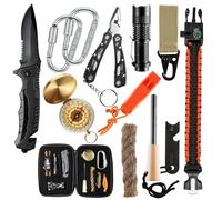 Kit de Survie- Trousse de Survie - kit Survie de randonnée - Lampe Torche - Couteau - firesteel - Sifflet de Survie-Boussole - pour Camping, randonnée, Militaire et Chasse