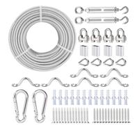 Kit de suspension de lumière fil, Kit de tension M5 avec câble enduit de PVC 5mm 30 mètres pour guide de lumière, rambarde de terrasse, voile d'ombrage