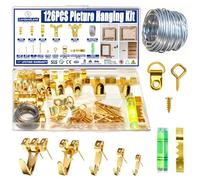 Kit de suspension de photos 126 pièces, kit assorti avec crochets de suspension robustes pour tableaux, clous, dents de scie, fil, anneaux en D, niveau, crochets muraux en métal pour cadre de toile