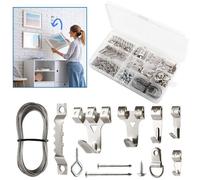 Kit de suspension de tableaux - SVATV - 250 pièces - Acier inoxydable - Supporte jusqu'à 75 lb - 60 crochets