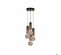 Kit de Suspension plafonnier noir, 3 câbles tissu gris chiné long. 3m, 5 douilles E27 noires effet matelassé - Tibelec