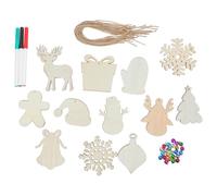 Kit de Suspensions de Noël en Bois pour Loisirs Créatifs | Bois et Métal, Bords Poncés, Trous Prépercés, avec Ficelles, Feutres, Clochettes et Étiquettes