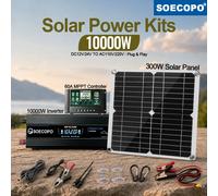 Kit de système d'énergie solaire SOECOPO 10000W avec panneau solaire 300W + contrôleur MPPT 60A, onduleur DC12V/24V AC110V/220V hors réseau pour la maison 220V Solar Kit