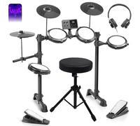 Kit de Tambour Électrique avec Coussinets en Filet Silencieux, Fixé avec Charge de Type C, midi USB, Tambours en Filet Silencieux, Cymbales Premium, Pédales, Trône Réglable, Écouteurs