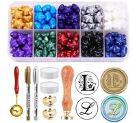 Kit de tampon de cire avec motif de lettre de l'alphabet L, 200 perles à cacheter multicolores et 2 cachets de cire pour invitations de mariage, emballages cadeaux, enveloppes et cartes de Noël (Kit