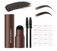 Kit de tampons à poudre à sourcils, noir, 10 guides de mise en forme et 2 pinceaux à bobine | Applicateur éponge arrondi, unité compacte à bouchon, options de contour variées, pour le maquillage