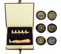 Kit de Tampons de Cire ANBOSE Avec 6 Têtes en Laiton Amovibles et 1 Manche en Bois - Cachet Renard Sunbird pour Cartes