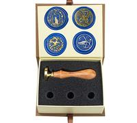 Kit de tampons de cire, ANBOSE Ensemble de tampons de cire pour animaux avec 4 têtes en laiton amovibles et 1 manche en bois, tampon de cire à cacheter chat baleine hirondelle pour cartes