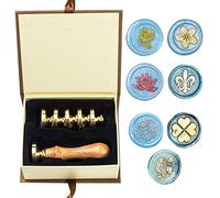 Kit de tampons de cire ANBOSE Flower Set avec 7 têtes en laiton amovibles et 1 manche en bois, tampon de cire à cacheter Lotus tournesol pour cartes d'invitations