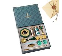 Kit de tampons de cire - Kit de cire pour sceller les enveloppes de 22 x 10 cm | Ensemble complet de tampons anti-incendie, cuillère chauffante et bougies chauffe-plat | Set de tampons d'étanchéité en