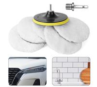 Kit de tampons de polissage avec coussins en laine véritable 180 mm 5 pièces adaptateur de filetage hexagonal pour perceuse électrique meuleuse d'angle polisseuse (80 mm)