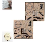 Kit de tampons faits à la main pour fabrication de cartes, kit de tampons en caoutchouc, 16 tampons vintage en bois et caoutchouc, carte cadeau, scrapbooking, album de cartes, fournitures d'artisanat