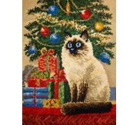 Kit de tapis à crocheter soi-même,chat Noël,facile pour débutants.Comprend fil à crocheter,crochet et système de fixation. Idéal pour la confection d'un tapis,d'un coussin ou d'une tapisserie,38x52 cm