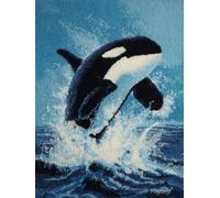 Kit de tapis à crocheter soi-même,motif orque sautant hors de l'eau. Facile pour débutants.Comprend fil à crocheter,crochet et loquet.pour la confection d'un coussin ou d'une tapisserie (38x52 cm)
