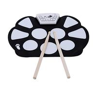 Kit de tapis de batterie électronique portable pliable en silicone avec bâton - Son professionnel - Réglage standard - Fonction d'enregistrement d'accompagnement - Audio I O batterie ou CC