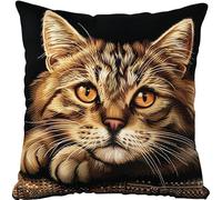 Kit de Tapis de Crochet à Point Noué Coussin au Crochets à Loquet Bricolage, Création de Tapis à Crocher, Modèle de couleur pré-imprimé,43x43cm(Modèle de chat mignon, P）