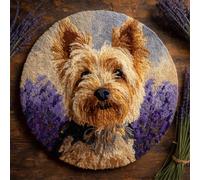 Kit de Tapis de Crochet à Point Noué,Des Yorkshire Terriers dans des champs de lavande,Coussin au Crochets à Loquet Bricolage,Modèle de couleur pré-imprimé,artisanat créatif Cadeaux,50x50cm